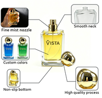 Flacons de parfum de luxe avec vaporisateur, 30ml/50ml/100ml, en verre carré, impression sérigraphique, marque VISTA, modèle T44-1
