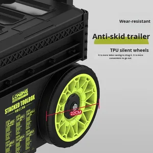 Heavy-Duty Waterproof <strong>Rolling</strong> <strong>Tool</strong> <strong>Box</strong> with Off-Road Wheels, Stackable Organizer Storage System, Industrial-Grade Black Green - Product Image 6