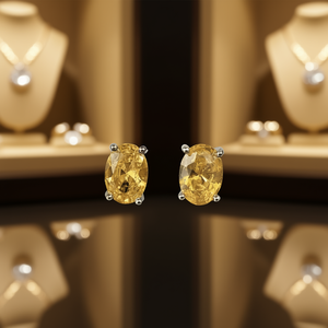 Orecchini a lobo con citrino giallo taglio ovale in argento 925 con montatura a griffe per l'uso quotidiano da donna, gioielli classici ed eleganti E1428 - Product Image 2