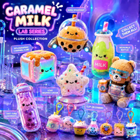 Jouet en peluche personnalisé Cyber Neon Lab Dessert Set, Ornement en peluche Ours Lunette Holographique Cube Space Boba Tea