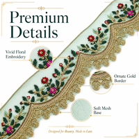 Ruban en dentelle maille or champagne de 6,5 cm de large avec broderie florale Seafoam pour robes, costumes, travaux manuels de couture et accessoires de décoration