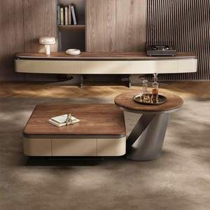 Solid Wood Coffee <b>Table</b> And Tv Stand Combination North American Black <b>Walnut</b> Living Room Set With Storage - Product Image 2