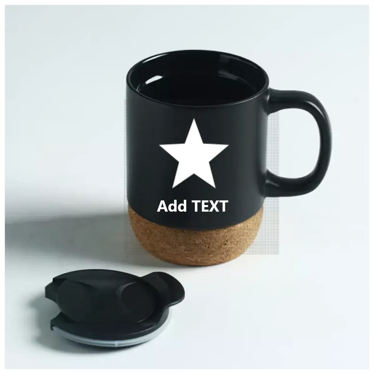 2023 ceramic manufacturer top seller custom logo Matte black decal ceramic mug with cork base