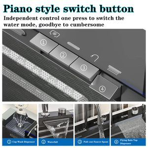 Hiện Đại Chất Lượng Cao Grey Thép Không Gỉ Bồn Rửa Nhà Bếp Với Bát Duy Nhất Đa Chức Năng Thông Minh Hiển Thị Kỹ Thuật Số Thác Vòi Nước - Product Image 4