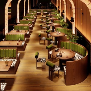 Ensemble de salle à manger avec banquette recouverte de velours courbé, table ronde en bois massif, chaise à imprimé léopard, idéal pour bar à vin ou <span class=keywords><strong>restaurant</strong></span> - Product Image 1
