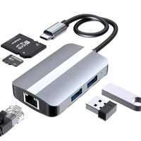 IKATAK Hub USB 3.0 Type C 5 en 1 avec Ethernet RJ45 100 Mbps, lecteur de cartes TF SD en alliage d'aluminium, station d'accueil, en stock