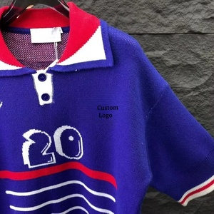 Biểu Tượng Tùy Chỉnh Mùa Hè Retro Thể Thao Mặc Hàng Dệt Kim Ngắn Tay Áo Đan Polo T Áo Sơ Mi Bóng Đá Người Đàn Ông Jacquard Dệt Kim Bóng Đá Jersey Áo Len - Product Image 5