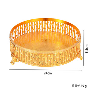 Plateau à fruits rond en fer à motif <span class=keywords><strong>bambou</strong></span> doré, plateau à dessert, plateau décoratif pour coiffeuse, plateau à bijoux, plateau à maquillage pour coiffeuse - Product Image 5