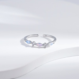 custom plata 925 sterling <b>Silver</b> Pear Cut Gemstone <b>ring</b> Fashion Prong Setting heart <b>Adjustable</b> cute cheap opal <b>rings</b> for girls - Product Image 4