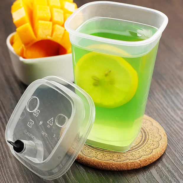 フルーツミルクティープラスチック飲用カップ用スクエアPP400ml使い捨てプラスチックカップ