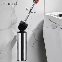 STOCCO Porte-brosse WC moderne chromé mural en acier inoxydable SUS304, ensemble de brosses de nettoyage WC, garantie 5 ans
