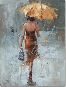 Grande toile murale <span class=keywords><strong>d</strong></span>écorative : Fille avec parapluie, marchant dans la rue sous la pluie – Impression moderne, grande œuvre <span class=keywords><strong>d</strong></span>'<span class=keywords><strong>art</strong></span> abstraite pour la <span class=keywords><strong>d</strong></span>écoration intérieure - Product Image 3