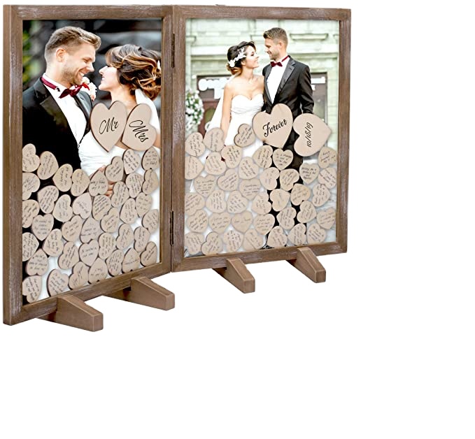 HavenSnug Cornice alternativa per libro degli ospiti, 55 piccoli e 1 grande cuore in legno per libro degli ospiti funebri, regalo commemorativo, matrimonio, baby shower, addio al nubilato