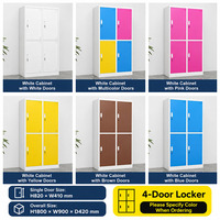 Armoire casier en acier bleu à 4 portes avec trous d'aération, modèle robuste pour salle de sport, école, vestiaire du personnel, anti-rouille, construction solide