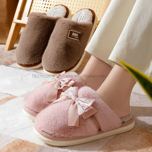 Wholesale Brand New Spring Cotton for <b>Slippers</b> Winter Lace Bow Lightweight Soft Home Use Embroidered Logo Non-Slip Fast Shipping - Product Image 5