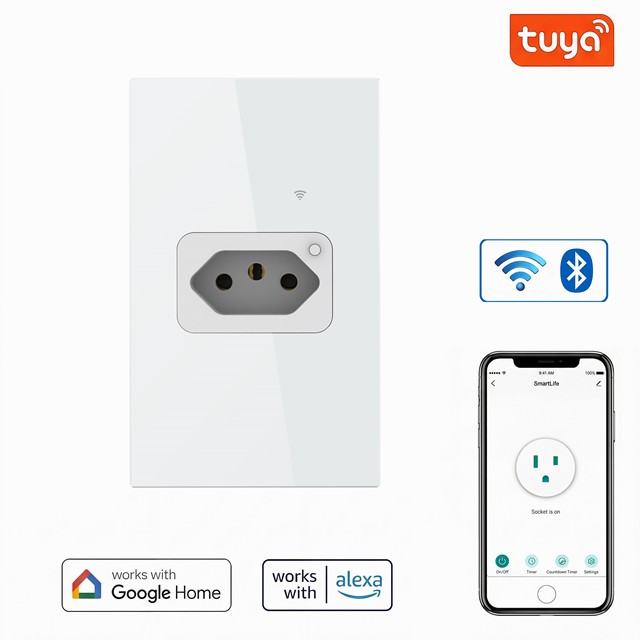 20A  Touch Panel Glass for Tuya WiFi Bluetooth for Alexa Google App Control  Wall Smart Switch and Socket for Home
