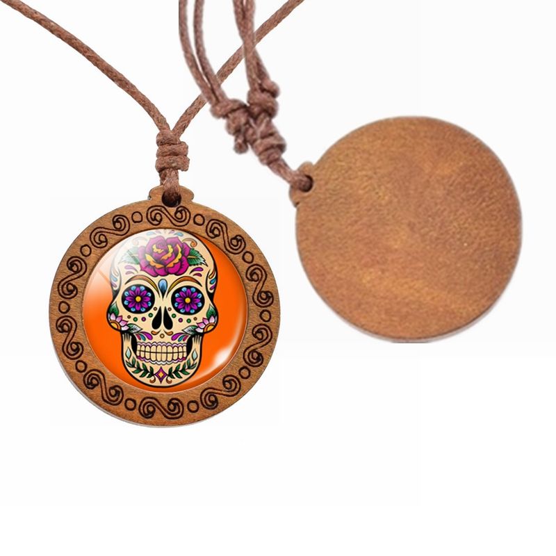 Wholesale Mexico Sugar Skull Jewelry Natural Wood Pendant Hand