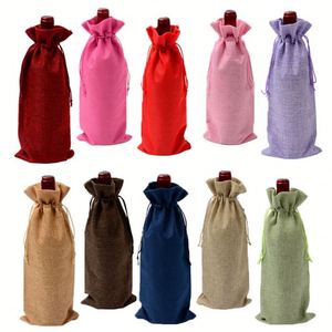 Wholesale Custom 15x35cm Jute Wine <b>Bags</b> Handmade Reusable Burlap Drawstring Christmas <b>Bottle</b> <b>Gift</b> <b>Bags</b> Recyclable - Product Image 2