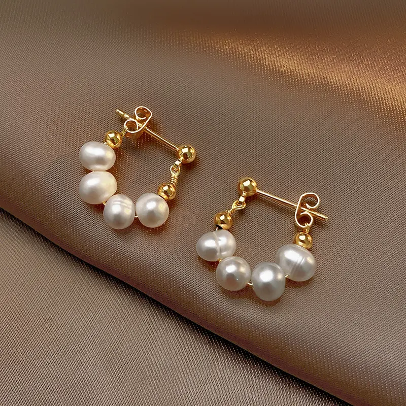 Wholesale korean jewelry 3-6 mm 14k gold filled white natural freshwater pearl earrings