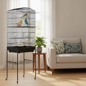 Jaula grande de metal con ruedas de 62 pulgadas para cacatúas y pájaros pequeños, para interiores, de alambre de acero con recubrimiento de polvo negro, modelo D0100X3GZ12 - Product Image 2