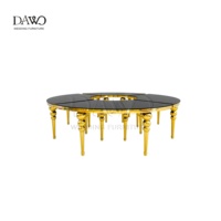 Table ronde demi-lune noire haut de gamme avec pieds perlés dorés pour salle à manger de ferme, hôtel, mariages et événements en plein air