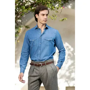 Chemise en denim bleu 100% coton pour toutes les saisons - Product Image 5