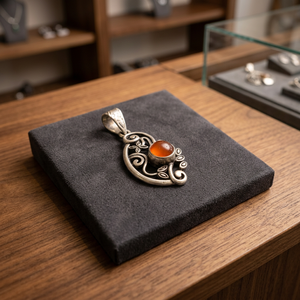 H.A. Gems Women's Jewelry Bohemian Style High Quality Vintage Sterling <b>Silver</b> Carnelian Gemstone Pendant Rajasthan for - Product Image 3