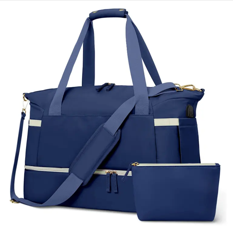 Custom Fashion Nylon Blue Folding Sports Waterproof Girl Lady Shopping Travel Bag For Women