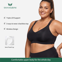 SHANGBINI Soutien-gorge sans couture à double bretelle grande taille, sans armatures, col en V, multi-bretelles, soutien-gorge liftant pour poitrines généreuses L-3XL