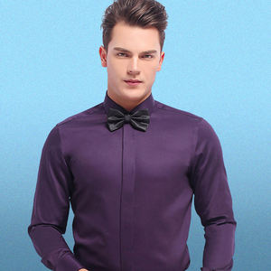 Chemises pour hommes pour les spectacles en salle de bal, mariage, chemise <span class=keywords><strong>longue</strong></span> à manches longues pour hommes, chemise violette, <span class=keywords><strong>robe</strong></span> française, haut ajusté - Product Image 6