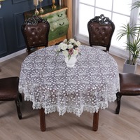 Nappe de table ronde transparente en jacquard de 60 pouces, motif dentelle ajourée avec fleurs fantaisie dorées et vin rouge blanc, pour présentation de bijoux