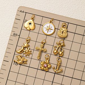 Nouveau 2026 – Breloque DIY personnalisée en acier inoxydable plaqué or 18 carats PVD, motif étoile, lune, soleil, <span class=keywords><strong>croix</strong></span>, ange, pour la fabrication de bijoux - Product Image 3