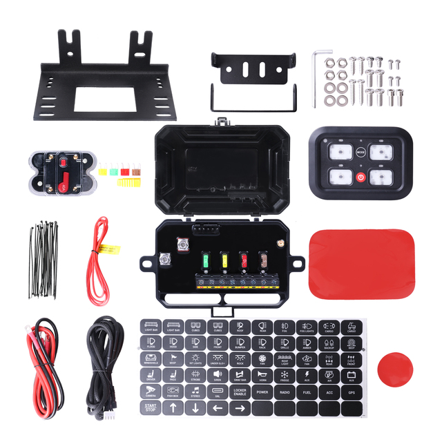 4 Gang RGB Switch Panel 4x4 Relay Control Box Automatic Dimmable LED 12V Touch Switch Panel for Race Car Truck Off Road