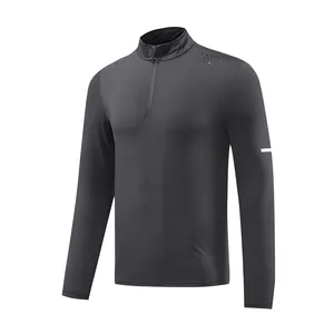 Aangepaste Logo Polyester Met Spandex Lange Mouw Half Zip Running Shirt