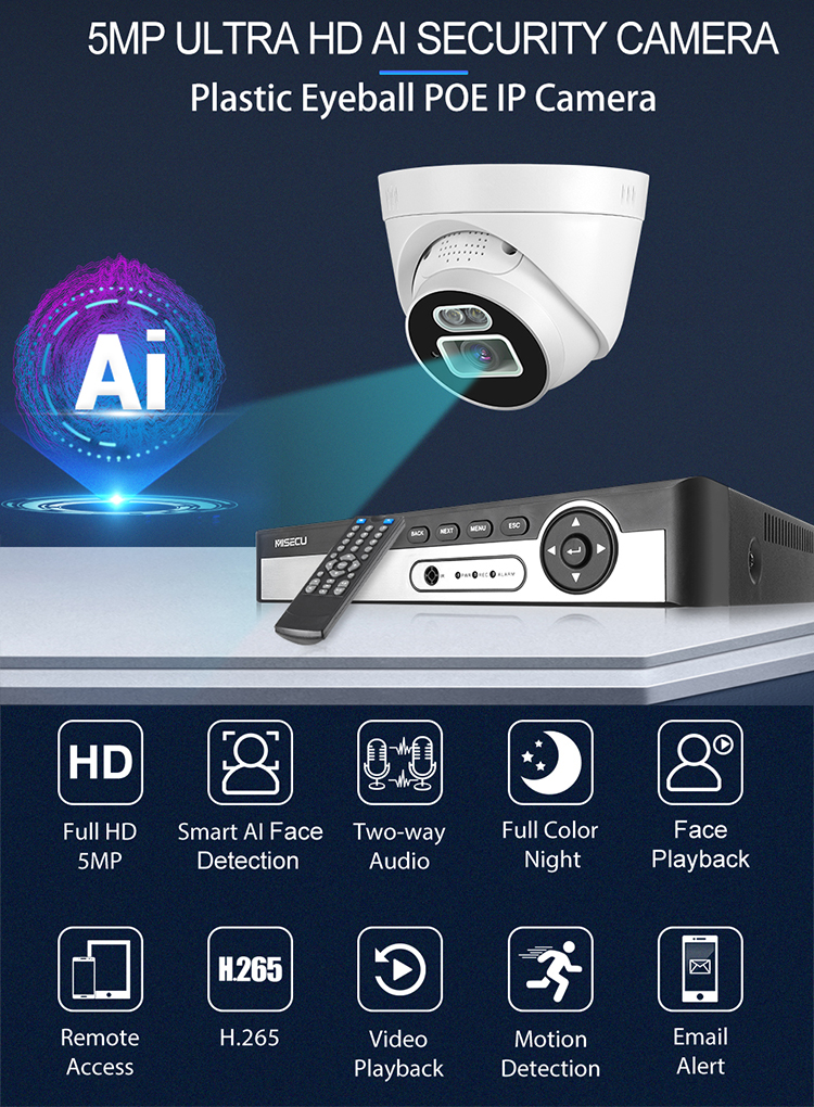 High Quality Built-In Mic POE Face Recognition Cctv 5mp Security Dome Ip Camera