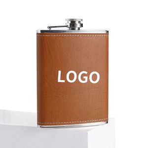 Ensemble cadeau de flacon à liqueur personnalisé, petite capacité 8 oz, housse en cuir, flacon à whisky en acier inoxydable pour hommes - Product Image 3