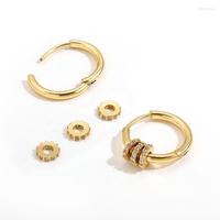 Boucles d'oreilles créoles épaisses et élégantes en argent sterling 925 hypoallergénique, plaqué or 18 carats avec diamants ronds, idéales pour femme (cadeau)