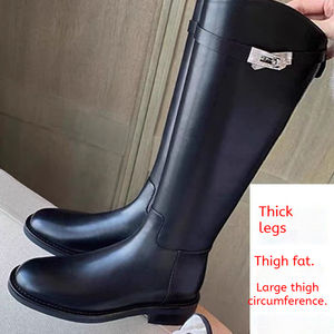 סגנון חדש נצחי קלאסי הברך נשים גברים גבוהים שטוח ירך מגפיים שטוח העקב האתחול עגול אצבעות צד zip רכיבה booths pu <span class=keywords><strong>boots</strong></span> - Product Image 3