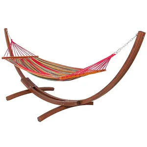 Outdoor Patio cotton fabric Patio Hammock with Curved Wooden Arc Hammock Stand
