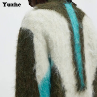 Pull à col rond de luxe personnalisé en mohair, couleur mélangée, court, en jacquard, à manches longues, chaud pour l'hiver, pour homme