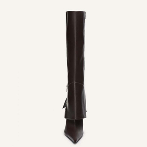 Botas de tacón alto y fino con cremallera lateral para mujer, diseño personalizado, estilo pantalón, botines largos de punta fina hasta la rodilla - Product Image 4