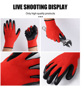 Guantes de trabajo de poliéster para jardín, guantes de látex y nailon con logotipo personalizado, de goma, color rojo, con recubrimiento de Palma, 13G - Product Image 2