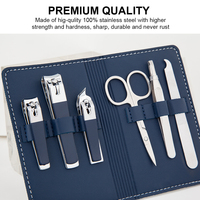 Ensemble de coupe-ongles de luxe en acier inoxydable de haute qualité personnalisé de 7 pièces pour pédicure et manucure, avec étui en cuir