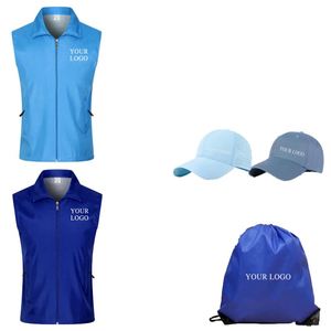 Wholesale Custom Silk Screen Logo Uniform Vest Shirt <b>Hat</b> Gift Bag Multipurpose Business Promotional Custom Apparel Set - Product Image 1