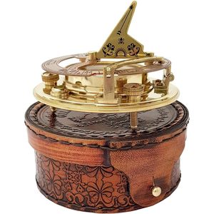 ALFA NAUTICAL Brass Sundial Compass with <b>Leather</b> Case 3 Inch Portable Outdoor Hiking Navigation <b>Tool</b> Pointer - Product Image 1