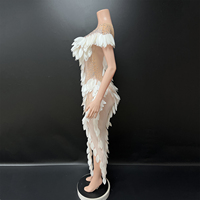 Robe blanche à feuilles, sexy, style cocktail, avec sequins, pour chanteuses, tenue de scène