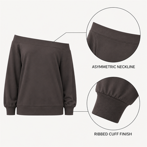 Women's Casual Solid <b>Off</b> <b>Shoulder</b> Sweatshirt <b>Long</b> <b>Sleeve</b> Drop <b>Shoulder</b> Slash Neck Pullover <b>Top</b> - Product Image 3