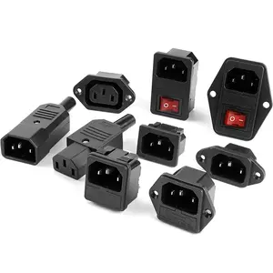 Black IEC320 C13 C14 AC Power Panel Socket PDU UPS Wiring Connector Plug Electric Battery Receptacle Docking Outlet 10A 250V