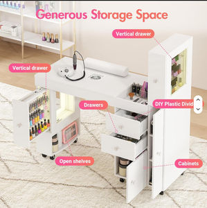D Modern White Wooden Manicure <b>Table</b> and Chair Set Luxury pink Single Seater Beauty Salon <b>Nail</b> <b>Table</b> Desk for Sale - Product Image 6