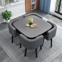 Ensemble de table à manger ronde avec 4 chaises de style baril, effet marbre, simili cuir bicolore rembourré, MDF, gain de place, vente en gros, Esstisch